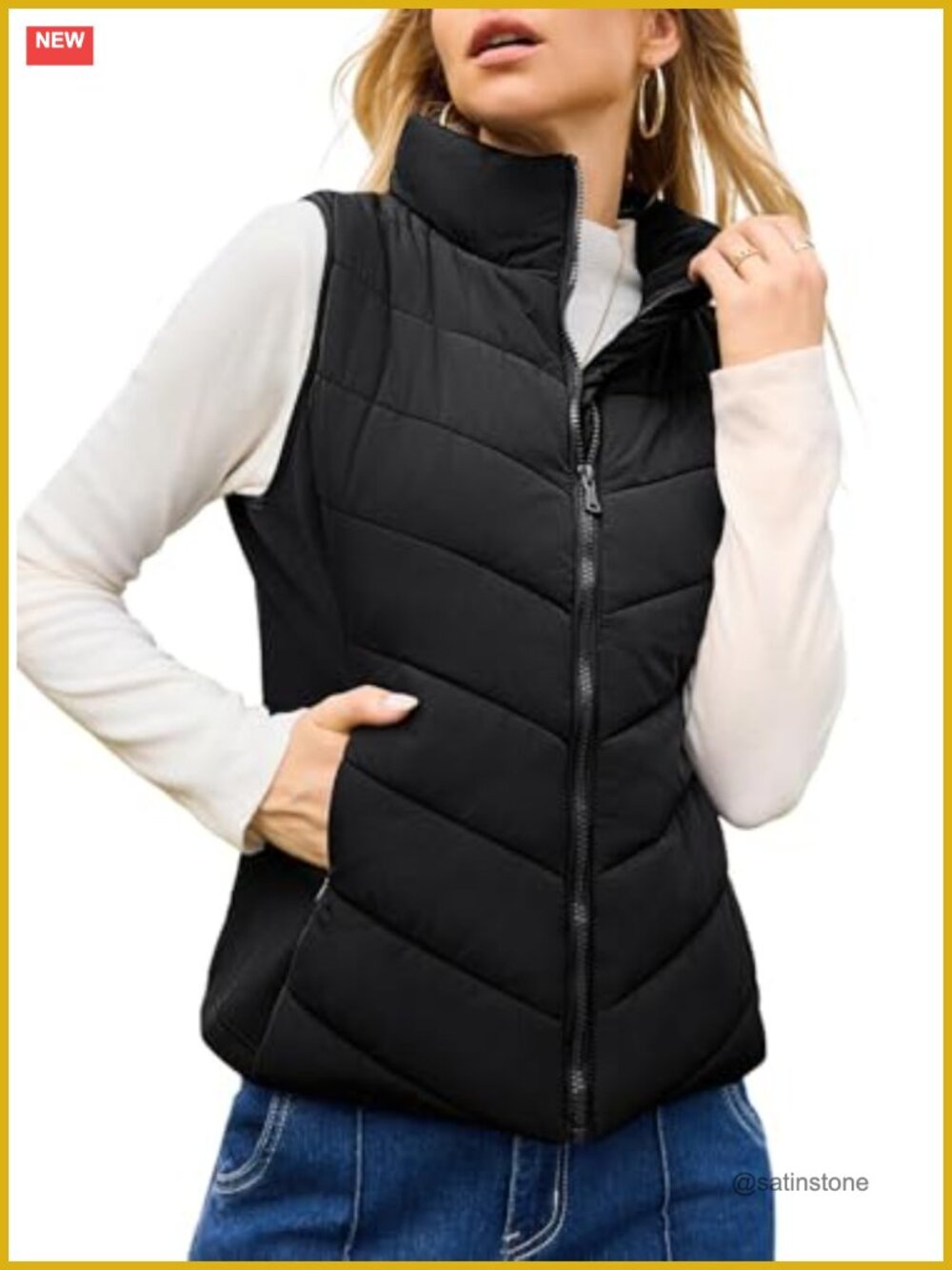 Quilted Puffer Vest Sleeveless Outerwear Full Zip Winter
